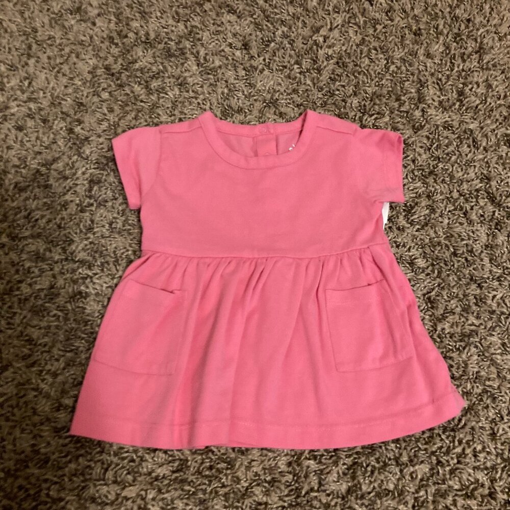 Primary Pink Dress 3-6 Months Short Sleeve Pockets Cotton Blend Snap Back Solid